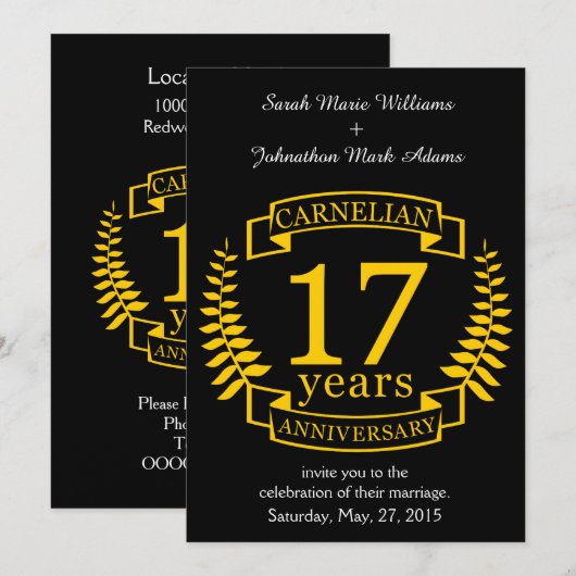 Invitation Pierre précieuse Carnélien anniversaire de mariage (Devant / Derrière)