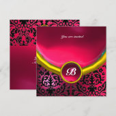 Invitation Pierre précieuse DAMASK monogramme rose fuchsia ru (Devant / Derrière)