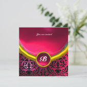 Invitation Pierre précieuse DAMASK monogramme rose fuchsia ru (Debout devant)