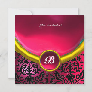 Invitation Pierre précieuse DAMASK monogramme rose fuchsia ru