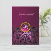 Invitation PIERRE PRÉCIEUSE DAMASK MONOGRAMME rubis rose fuch (Debout devant)