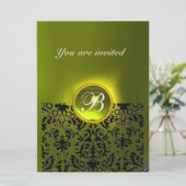 Invitation PIERRE PRÉCIEUSE DAMASK MONOGRAMME topaze jaune (Debout devant)