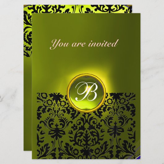 Invitation PIERRE PRÉCIEUSE DAMASK MONOGRAMME topaze jaune (Devant / Derrière)