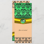Invitation Pierre précieuse DAMASK MONOGRAMME verte (Devant / Derrière)
