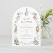 Invitation Pierre Rabbit Verdure Aquarelle Baby shower Arc (Debout devant)