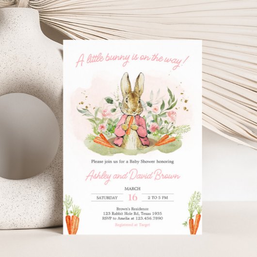 Invitation Pierre rose Baby shower Rabbit