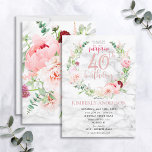 Invitation Pierre rose Rose en couronne or marbre surprise 40<br><div class="desc">Mains bas ma conception préférée à ce jour, cette magnifique invitation d'anniversaire surprise présente LES plus beaux flores d'aquarelle que j'ai jamais vu - tellement réalistes qu'ils ressemblent à des photos ! Une couronne de pivoines roses et astilbe, dahlias, boules d'allium, branches d'eucalyptus, et un délicat chrysanthème bordeaux entourent un...</div>