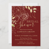 Invitation Pierre rouge foncé & or Peony Fête des mariées flo (Devant)