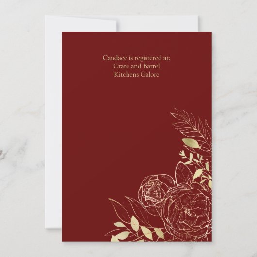 Invitation Pierre rouge foncé & or Peony Fête des mariées flo (Dos)