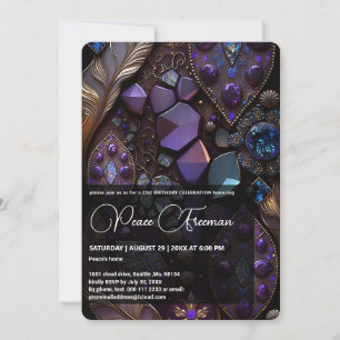 Invitation Pierres de cristal Iridescente, Violet, Violet, Or