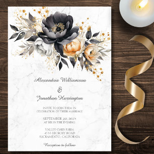 Invitation Pierres noires et or sur Mariage en marbre
