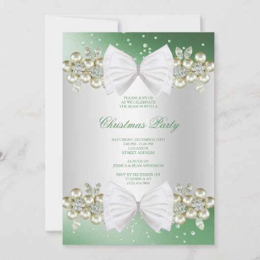 Invitation Pierres précieuses et nœud vert Noël chic (Devant)