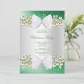 Invitation Pierres précieuses et nœud vert Noël chic (Debout devant)