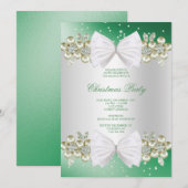 Invitation Pierres précieuses et nœud vert Noël chic (Devant / Derrière)