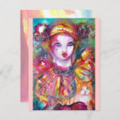 Invitation PIERROT AVEC CAT / Mardi Gras Masquerade Party (Devant / Derrière)