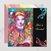 Invitation PIERROT AVEC CAT / Mardi Gras Masquerade Party (Devant / Derrière)