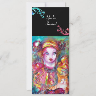 Invitation PIERROT AVEC CHAT / Mardi Gras Bal Masqué