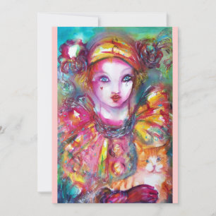 Invitation PIERROT AVEC CHAT / Mardi Gras Bal Masqué