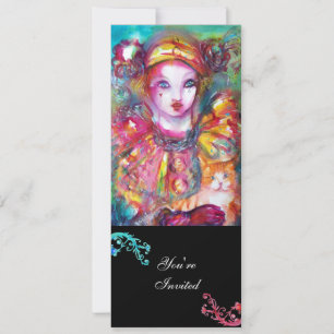 Invitation PIERROT AVEC CHAT / Mardi Gras Bal Masqué