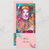 Invitation PIERROT AVEC CHAT / Mardi Gras Fête de Mascarade (Devant / Derrière)