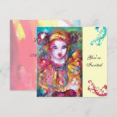 Invitation PIERROT AVEC CHAT / Mardi Gras Fête de Mascarade (Devant / Derrière)