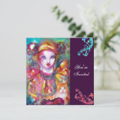 Invitation PIERROT AVEC CHAT / Mardi Gras Fête de Mascarade (Debout devant)