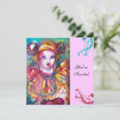 Invitation PIERROT AVEC CHAT / Mardi Gras Fête de Mascarade (Debout devant)