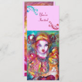 Invitation PIERROT AVEC CHAT / Mardi Gras Fête de Mascarade (Devant / Derrière)