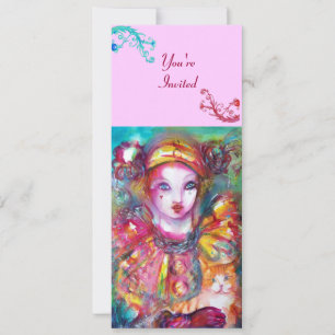 Invitation PIERROT AVEC CHAT / Mardi Gras Fête Masquée