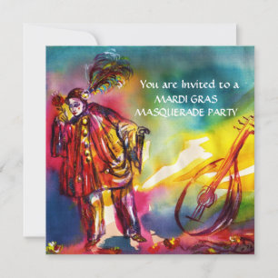 Invitation PIERROT ET ROSES MUSICAL ROMANTIQUE Mardi Gras