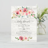 Invitation Pies de printemps rustique Rose Baby shower floral (Debout devant)