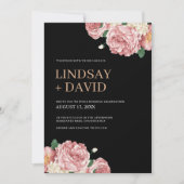 Invitation Pies florales et Roses sur Mariage noir (Devant)