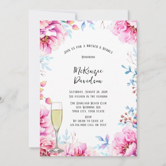 Invitation Pies roses Airy Floral Brunch et Bubbly (Devant)