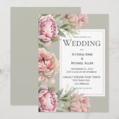 Invitation Pies roses Aquarelle Florale Sage Mariage vert (Devant / Derrière)