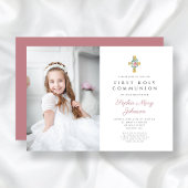 Invitation Pies roses Croix Fille première communion Photo