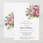 Invitation Pies roses et Fleur Jaune de Bachelorette (Devant / Derrière)