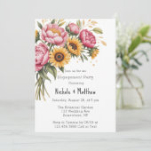 Invitation Pies roses et Jaune Fleur d'engagement (Debout devant)
