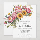 Invitation Pies roses et Jaune Fleur d'engagement (Devant / Derrière)