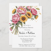 Invitation Pies roses et Wedding shower floral jaune (Devant / Derrière)