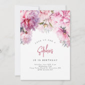 Invitation Pies roses fête d'anniversaire aquarelle (Devant)