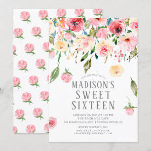 Invitation Pies roses Floral Drop Sweet sixteen Party