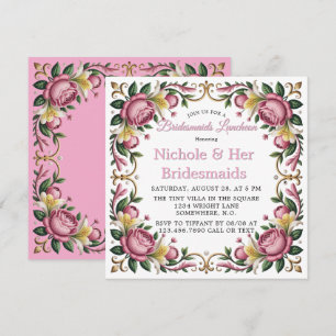 Invitation Pies roses Rococo Frame Bridesmaiers Déjeuner