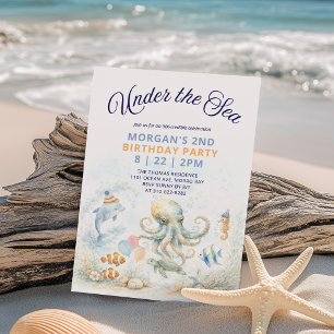 Invitation Pieuvre et Animaux de l'Océan Sous la Mer Annivers