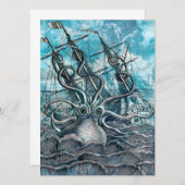 Invitation Pieuvre géante Mer Bleue Monstre Voilier (Devant / Derrière)