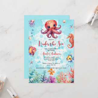 Invitation Pieuvre mignonne sous le Baby shower des créatures