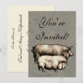 Invitation Pig Farm Pays Antique Illustration Art (Devant / Derrière)