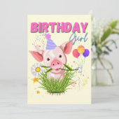 Invitation Pig Piggy Anniversaire Rose Fille Animaux Amateurs (Debout devant)
