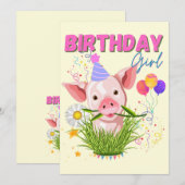 Invitation Pig Piggy Anniversaire Rose Fille Animaux Amateurs (Devant / Derrière)