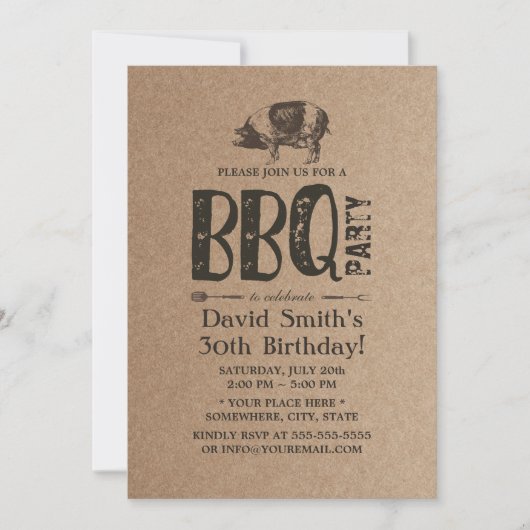 Invitation Pig Roast BBQ fête d'anniversaire Rustic Kraft (Devant)