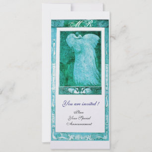 Invitation PIGEON MARIAGE AMOUR MONOGRAMME Bleu Perle Blanc